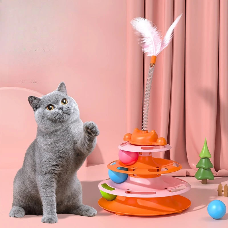 4-Layer Feather Cat Turntable Toy