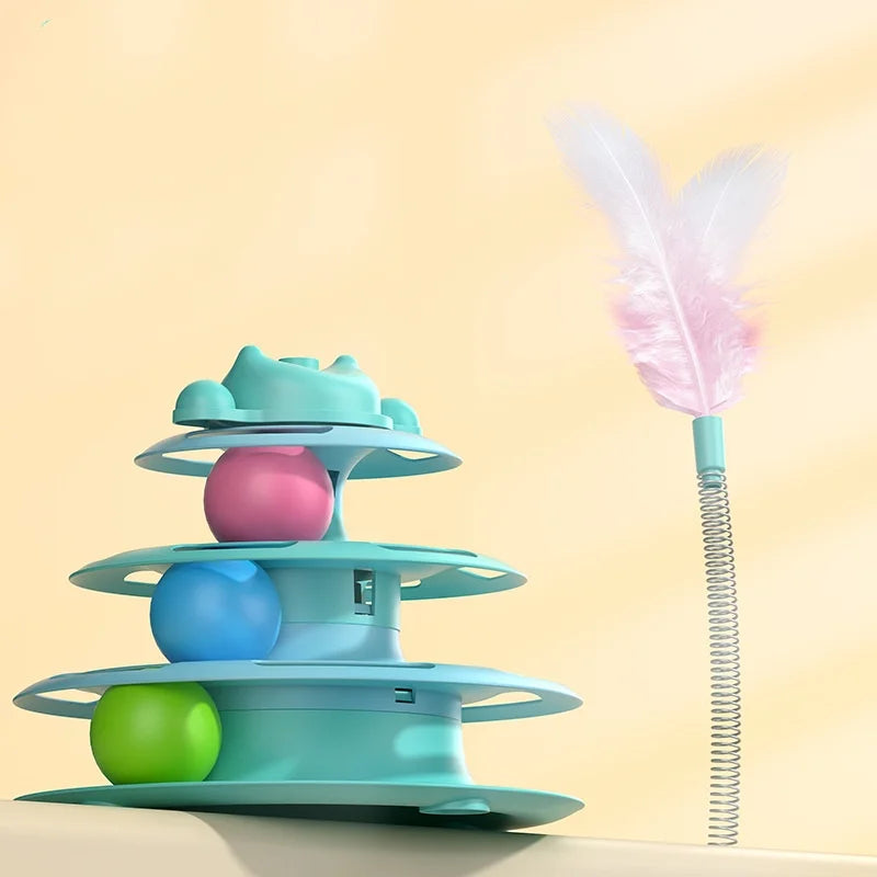 4-Layer Feather Cat Turntable Toy