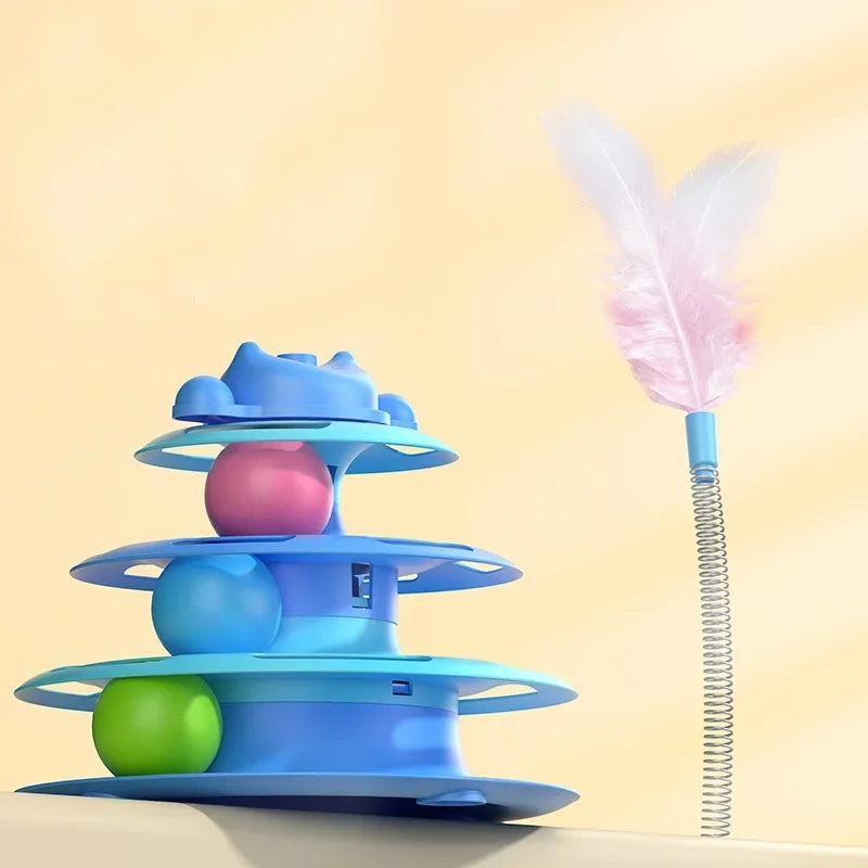 4-Layer Feather Cat Turntable Toy