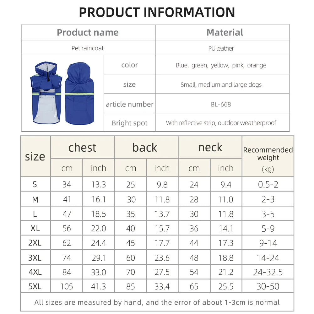 Large Dog Waterproof Raincoat