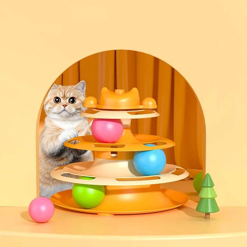 4-Layer Feather Cat Turntable Toy
