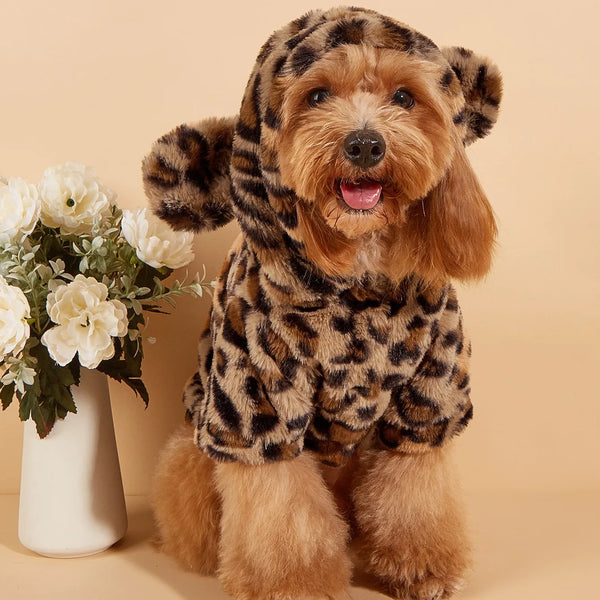 Leopard Plush Dog Hoodie